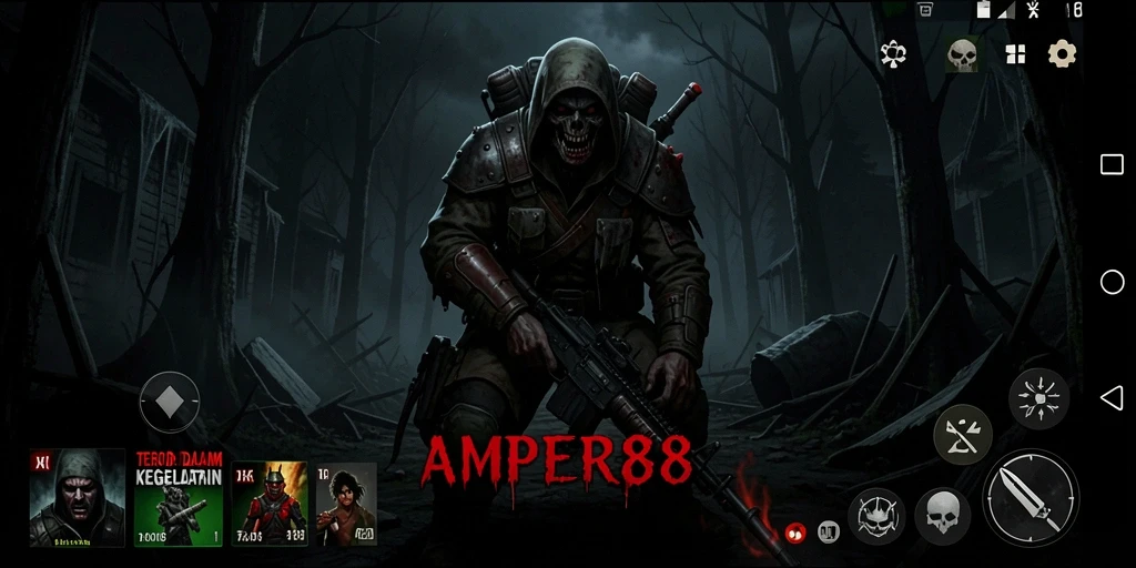 Tangkapan layar gameplay <strong>AMPER88</strong> menunjukkan suasana horror yang mendalam.