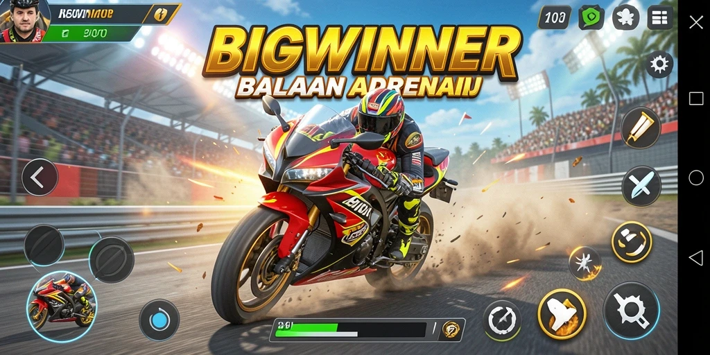 Tampilan menarik dari gameplay balapan motor yang mendebarkan.