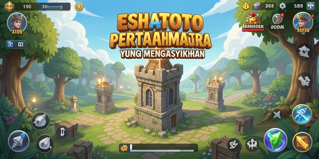 Screenshot gameplay ESHATOTO menampilkan aksi menara pertahanan yang seru.