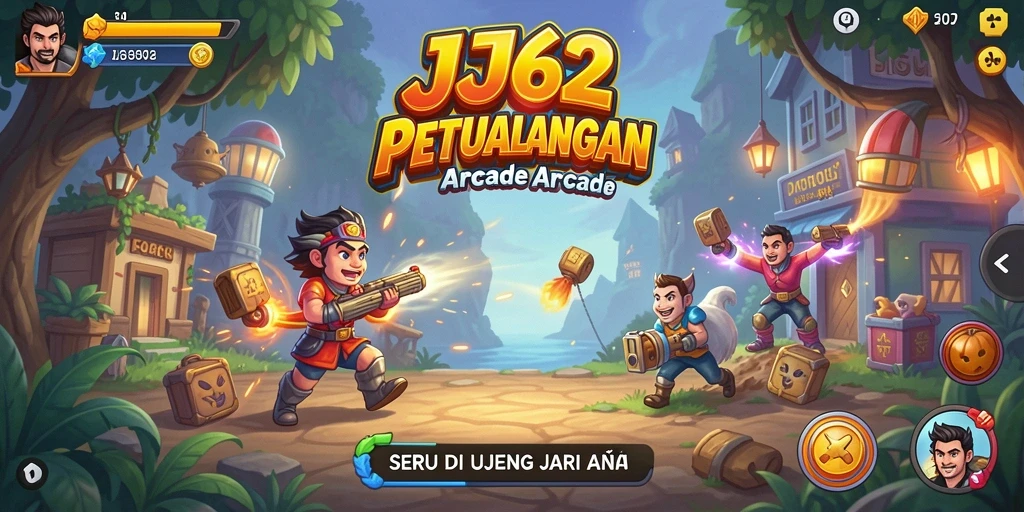Tangkapan layar gameplay seru dari JJ62 menunjukkan aksi arcade yang mendebarkan.
