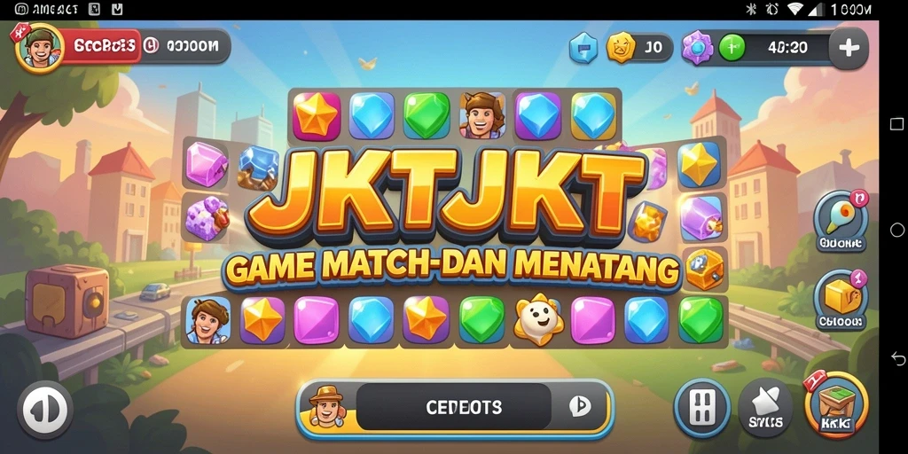 Tampilan menarik dari gameplay Match-3 JKTJKT dengan berbagai level.