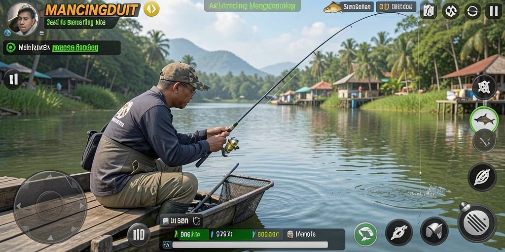 Gameplay mendebarkan saat menangkap ikan besar di MANCINGDUIT.