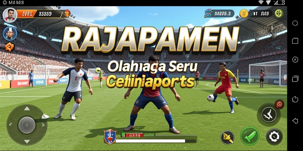 Screenshot utama RAJAPAMEN menampilkan aksi seru dalam pertandingan olahraga.