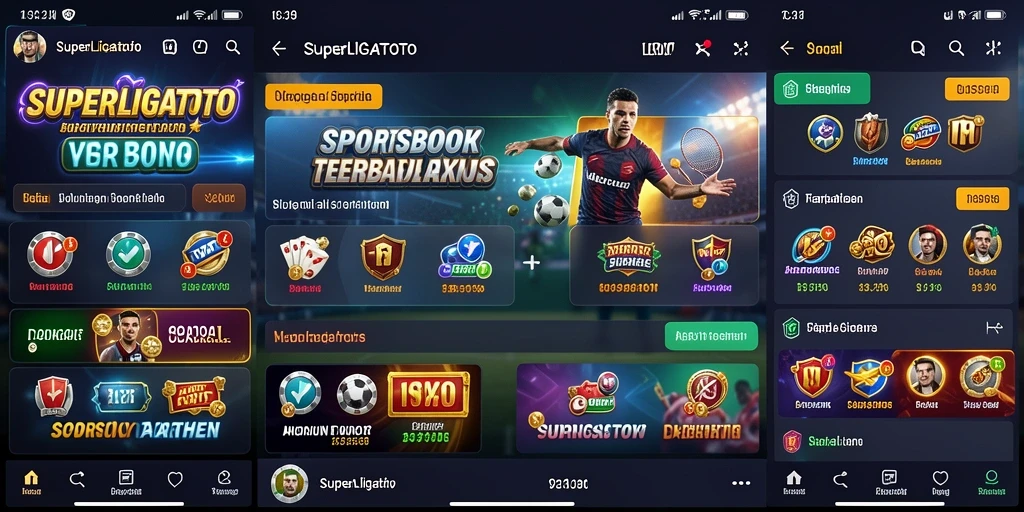 Tampilan antarmuka aplikasi SUPERLIGATOTO dengan fitur taruhan olahraga.